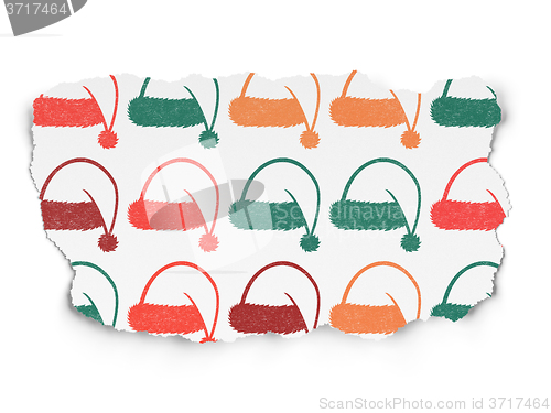 Image of Entertainment, concept: Christmas Hat icons on Torn Paper background