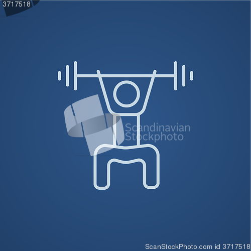 Image of Man exercising with barbell line icon.