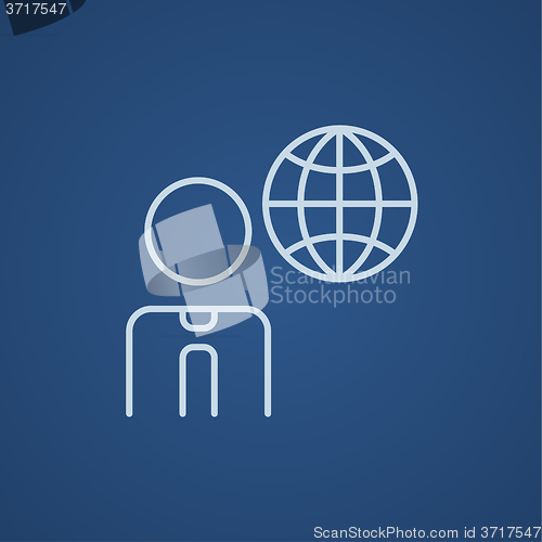 Image of Man with globe line icon.
