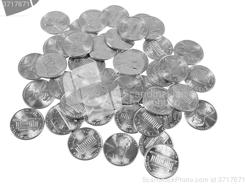 Image of Black and white Dollar coins 1 cent wheat penny