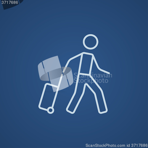 Image of Man with suitcase line icon.