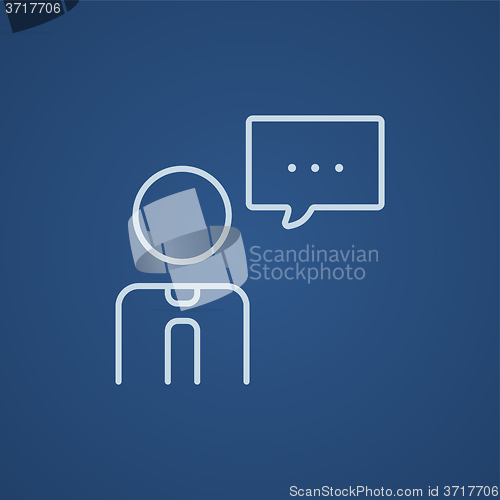 Image of Man with speech square line icon.