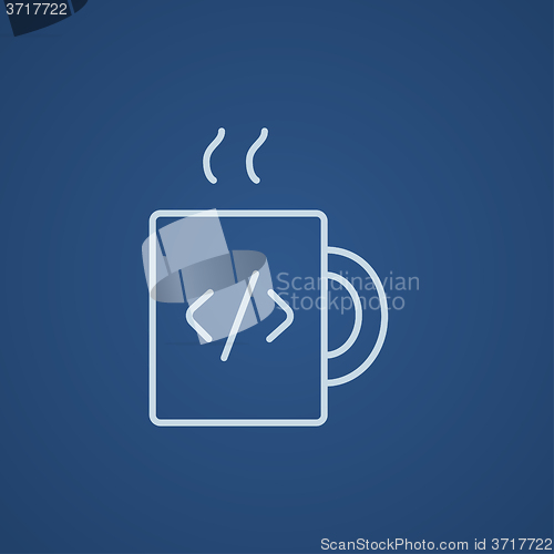 Image of Cup of coffee with code sign line icon.