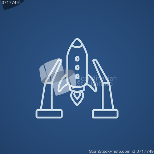 Image of Space shuttle on take-off area line icon.