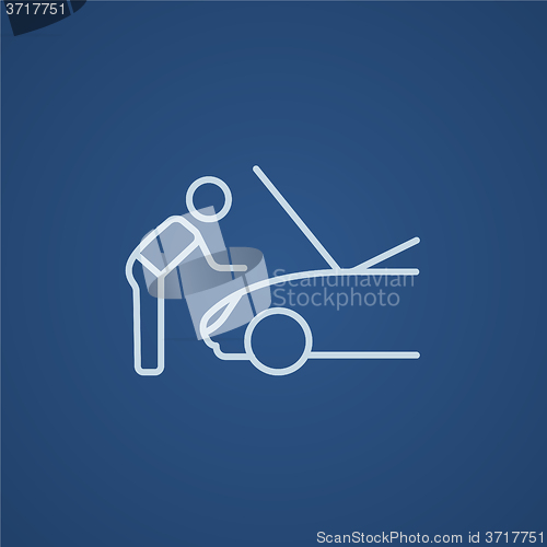 Image of Man fixing car line icon.