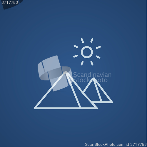 Image of Egyptian pyramids line icon.