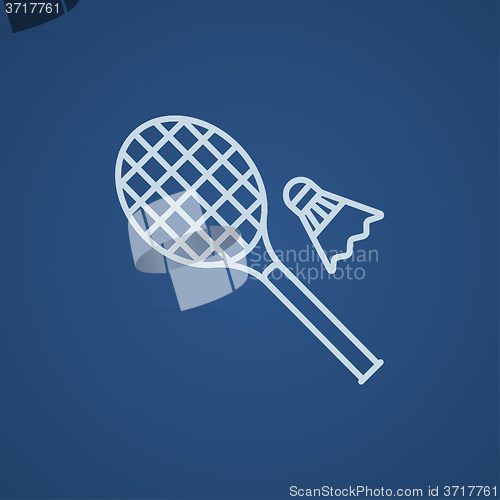 Image of Shuttlecock and badminton racket line icon.
