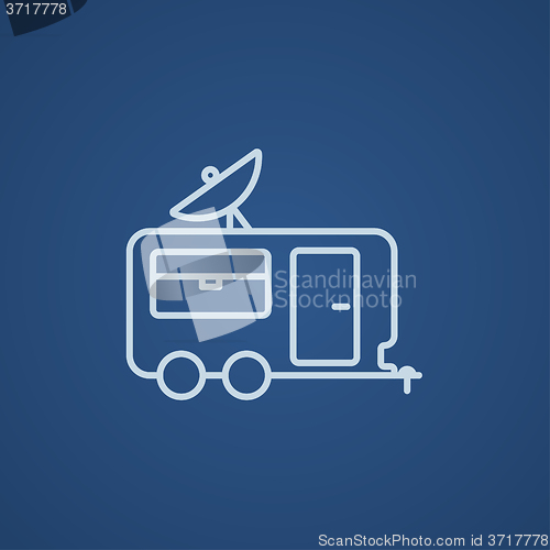 Image of Caravan with satellite dish line icon.