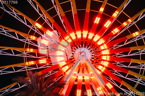 Image of Ferris wheel, night, close-up