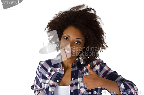 Image of Attractive african woman with thumb up 