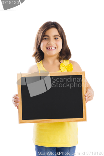 Image of Girl holding a chalkboard