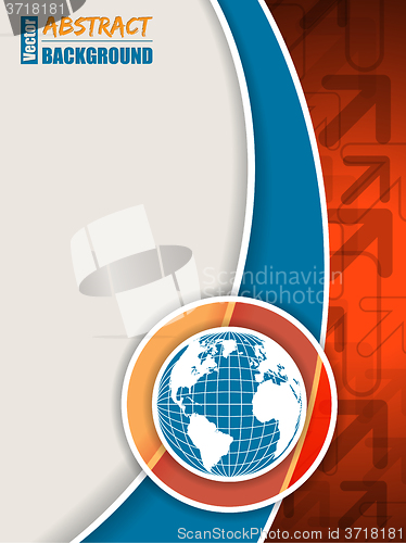 Image of Orange blue brochure with arrows and globe