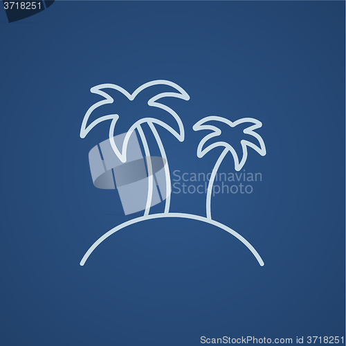 Image of Two palm trees on island line icon.