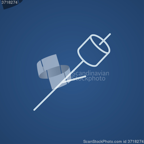 Image of Marshmallow roasted on wooden stick line icon.