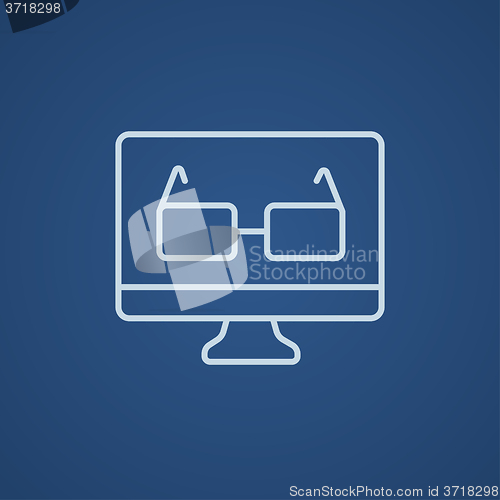 Image of Glasses on computer monitor line icon.