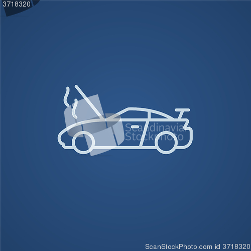 Image of Broken car with open hood line icon.