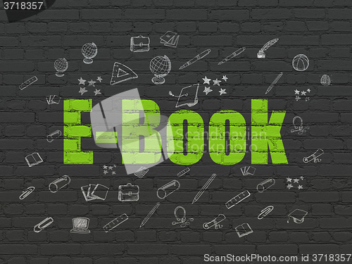 Image of Learning concept: E-Book on wall background