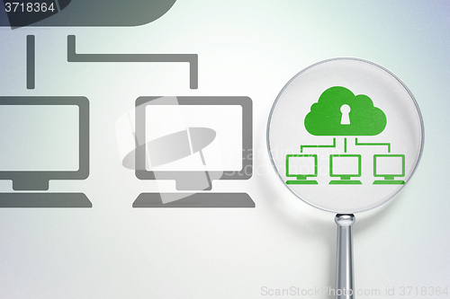 Image of Cloud networking concept:  Cloud Network with optical glass on digital background