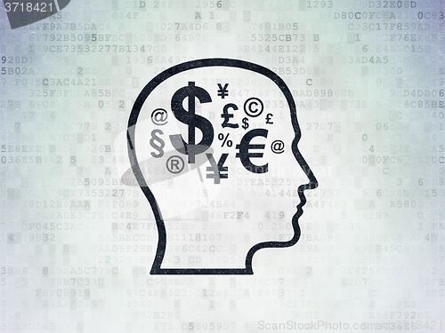 Image of Business concept: Head With Finance Symbol on Digital Paper background