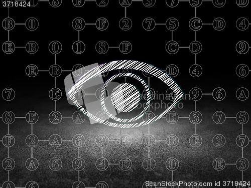 Image of Security concept: Eye in grunge dark room