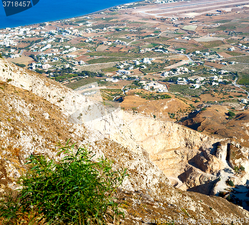 Image of in cyclades greece santorini europe the sky sea and village from