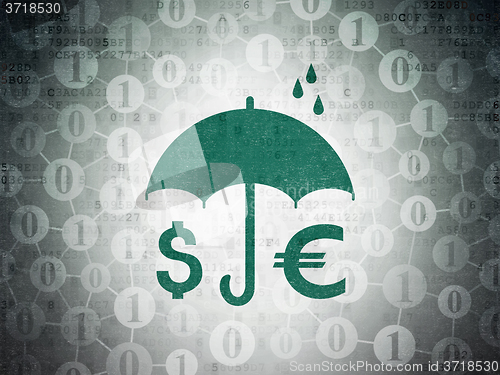 Image of Safety concept: Money And Umbrella on Digital Paper background