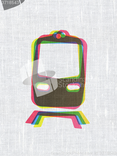 Image of Travel concept: Train on fabric texture background