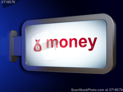 Image of Finance concept: Money and Money Bag on billboard background