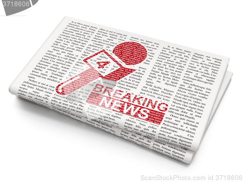 Image of News concept: Breaking News And Microphone on Newspaper background