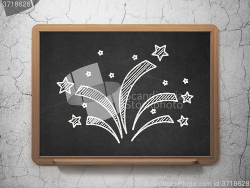 Image of Entertainment, concept: Fireworks on chalkboard background