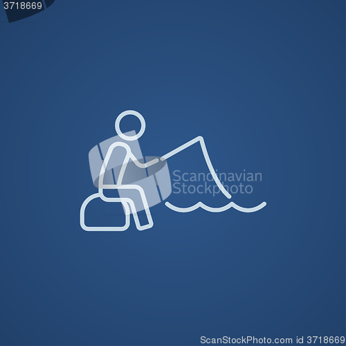 Image of Fisherman sitting with rod line icon.