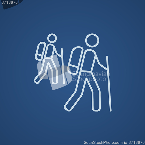 Image of Tourist backpackers line icon.