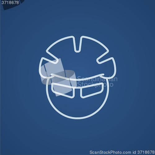 Image of Man in bicycle helmet and glasses line icon.