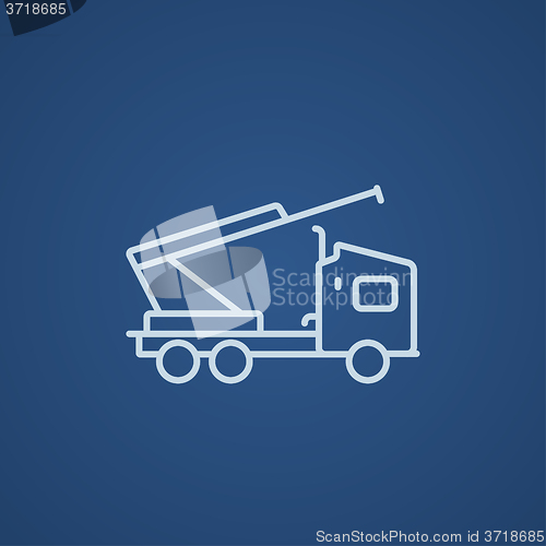 Image of Machine with a crane and cradles line icon.