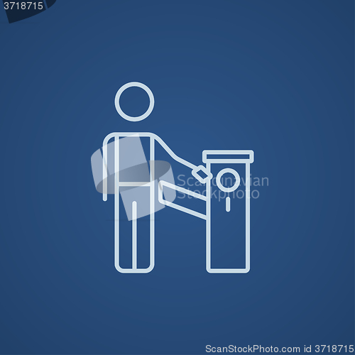 Image of Man at car barrier line icon.