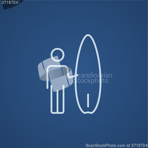 Image of Man with surfboard line icon.