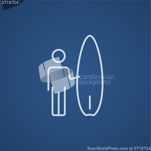 Image of Man with surfboard line icon.