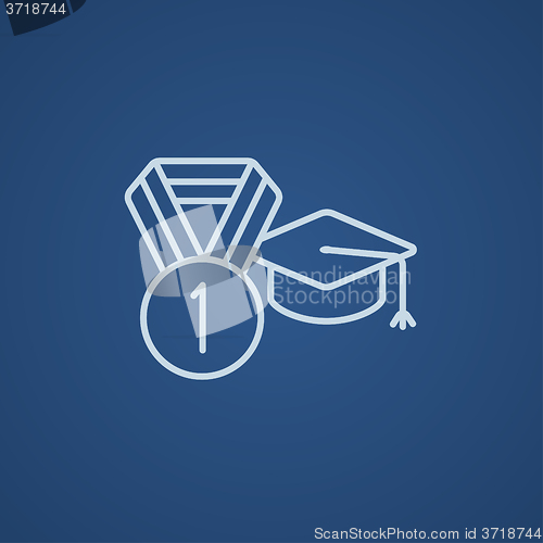 Image of Graduation cap with medal line icon.