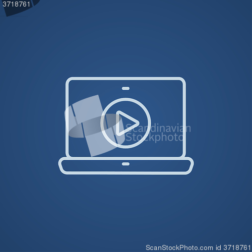 Image of Laptop with play button on screen line icon.