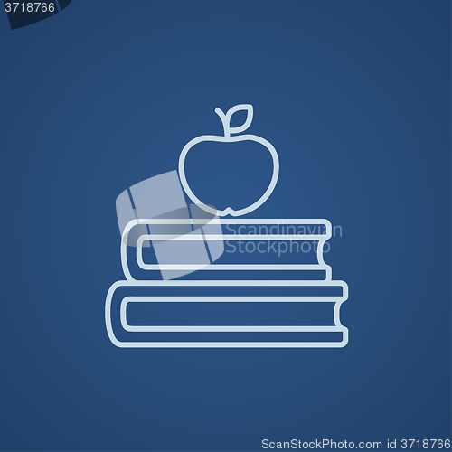 Image of Books and apple on top line icon.