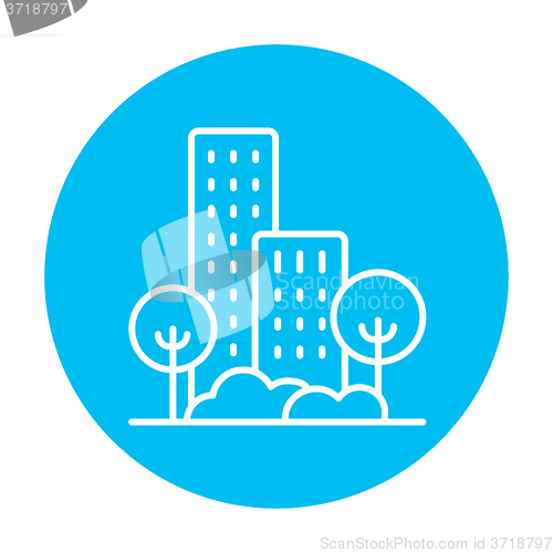 Image of Residential building with trees line icon.