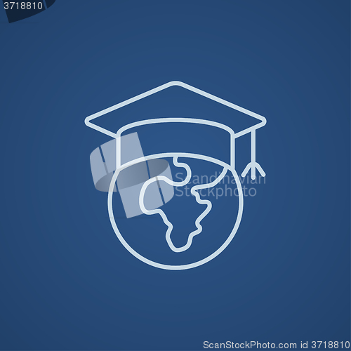Image of Globe in graduation cap line icon.