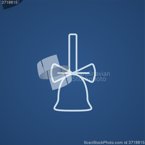 Image of School bell with ribbon line icon.