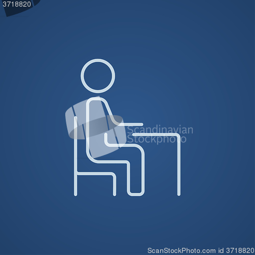 Image of Student sitting on chair at the desk line icon.