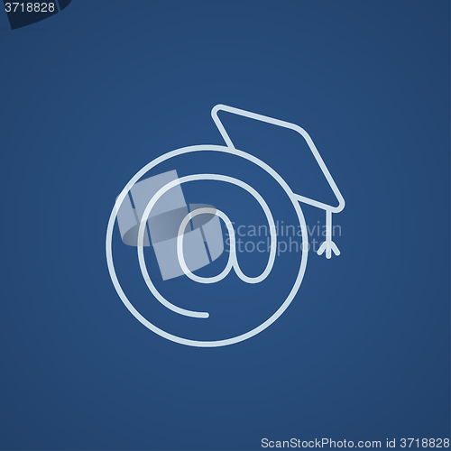 Image of Graduation cap with at sign line icon.