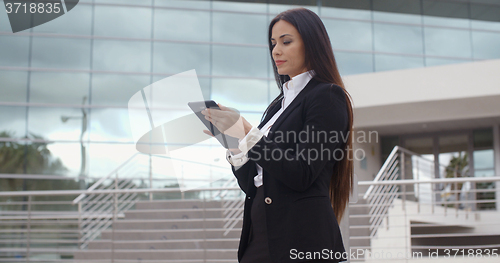 Image of Stylish businesswoman using her tablet