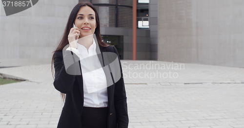 Image of Attractive businesswoman checking her mobile phone