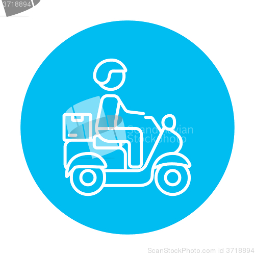 Image of Man carrying goods on bike line icon.