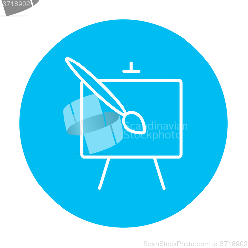 Image of Easel and paint brush line icon.