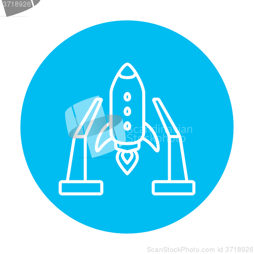 Image of Space shuttle on take-off area line icon.